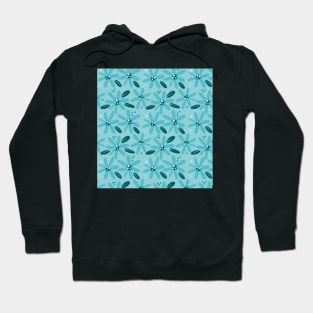 Cute turquoise  abstract flowers and grey leaves in a fun playful flowerpower pattern Hoodie